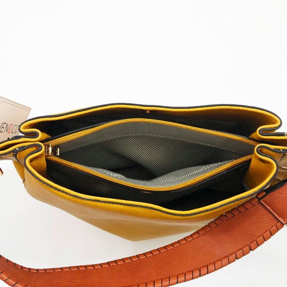 NWT Jen & Co Amber Hobo Vegan Faux Leather Mustard 13x11.5x5 inches - Picture 5 of 9